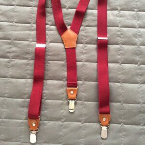 Traditional Men's Boy's Red Elastic Suspenders